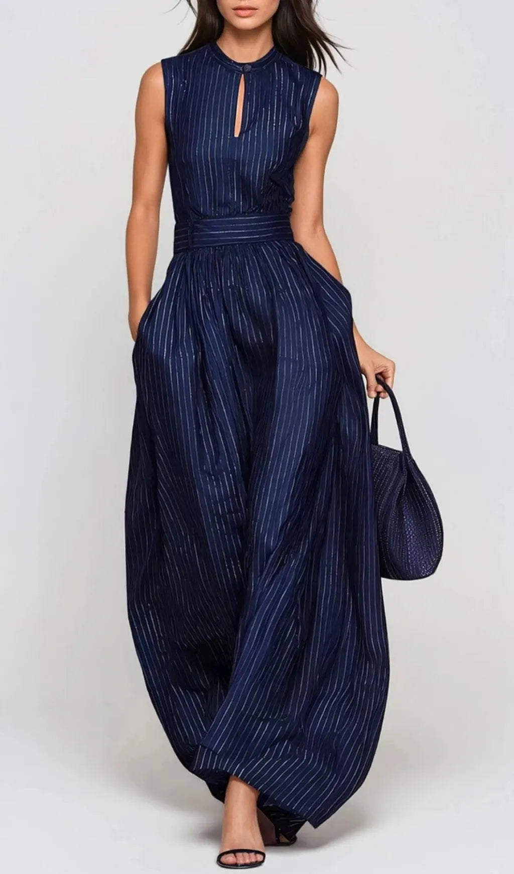 Eufemia Sleeveless Stripe Cutout Jumpsuit - Navy Flowering Girl