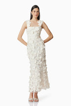 Square Neckline 3D Flower Embroidery Gown In White Flowering Girl