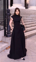 A Line Maxi Dress Black Flowering Girl