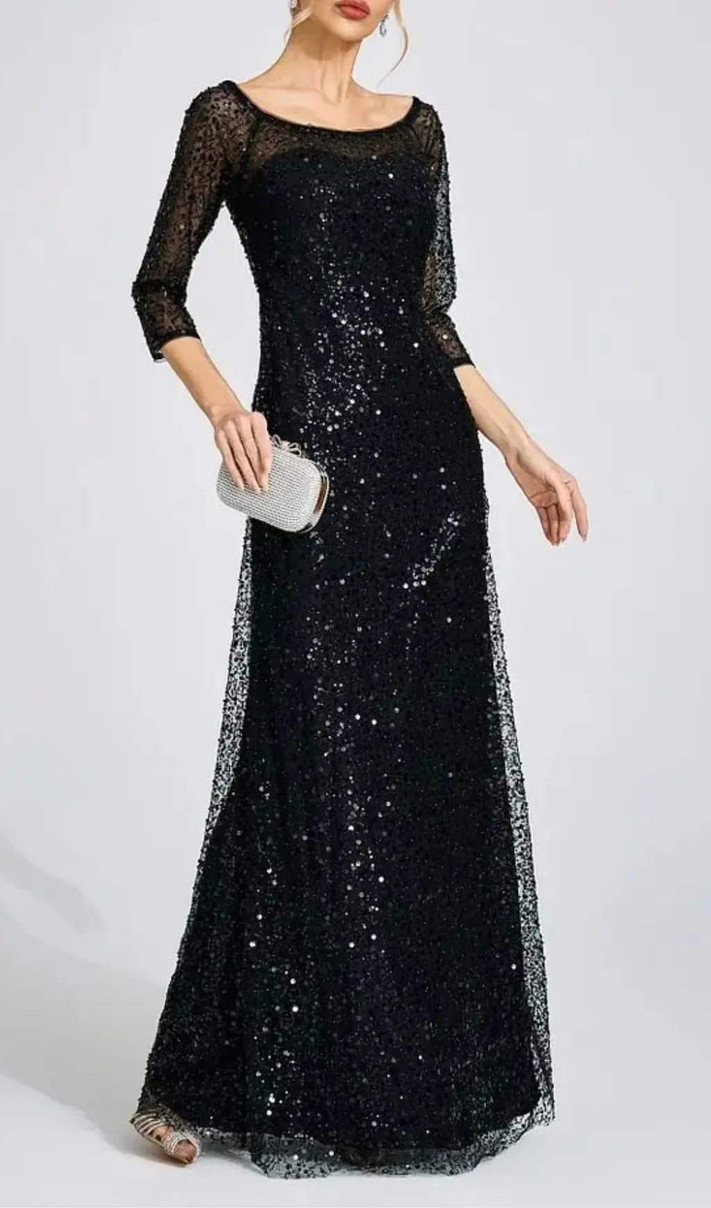 Sarah Black Diamond Embellished Tulle Maxi Dress Flowering Girl