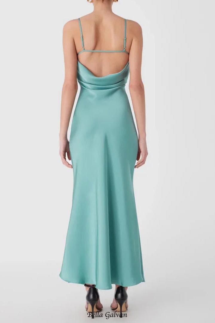 Vida Satin Midi Dress in Juniper Green Flowering Girl