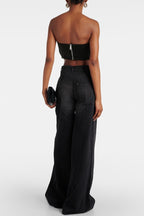 Maeia Rhinestone Cutout Jeans - Black Flowering Girl