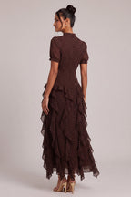Brown Polka Dot Tiered Ruffle Midi Dress Flowering Girl