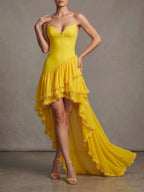 Strapless Embellished Ruffle Maxi Dress Yellow Flowering Girl