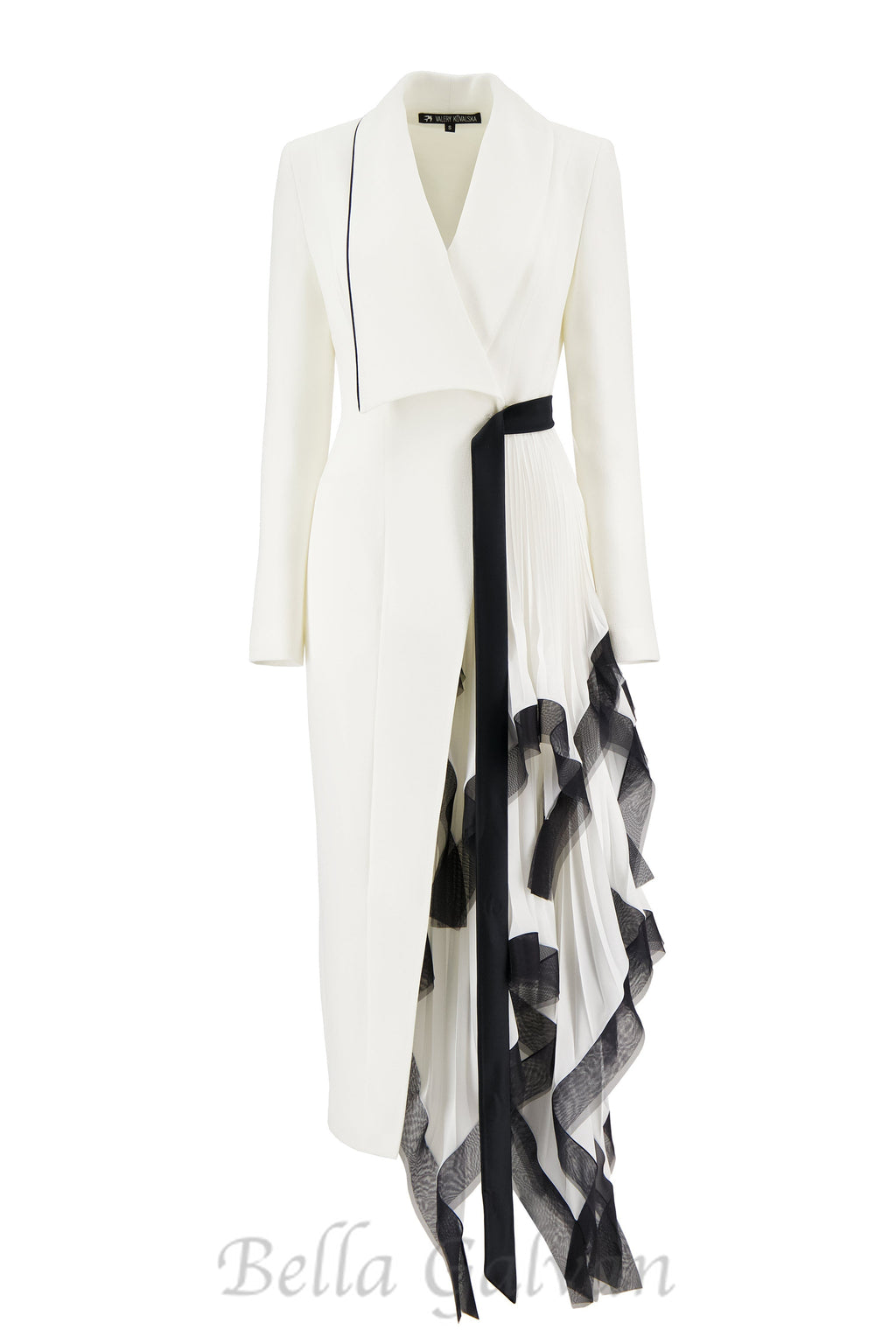 Asymmetric pleated ruffle trim blazer dress in white Flowering Girl