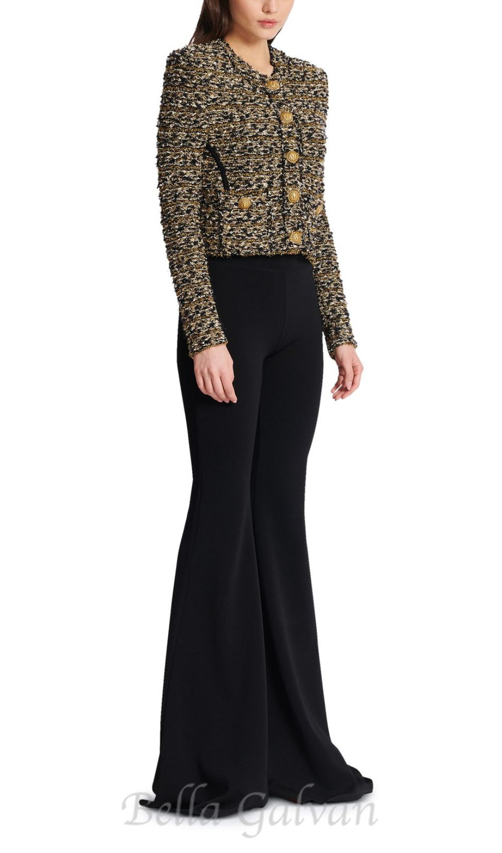Cropped lurex tweed jacket in gold Flowering Girl