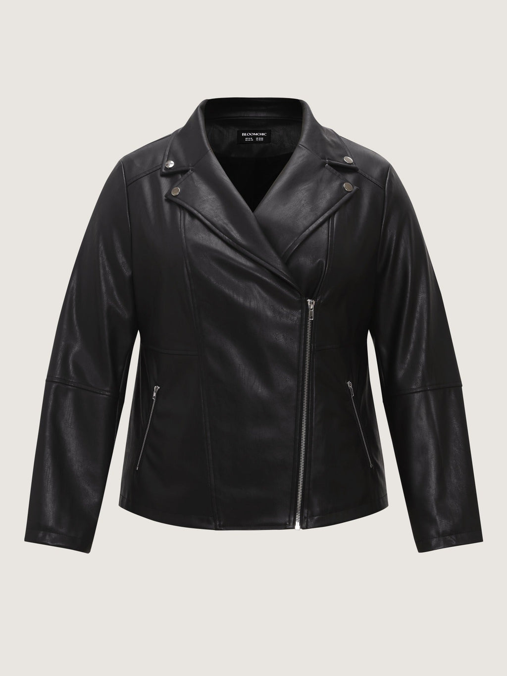 Lapel Collar Asymmetric Zipper Pocket Biker Jacket Flowering Girl
