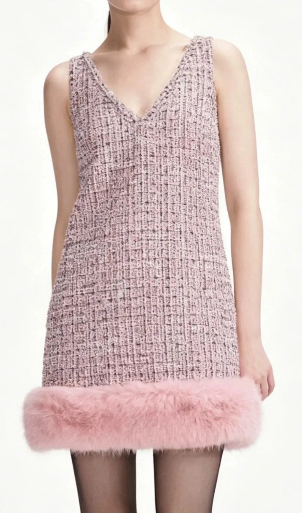 Kiffany Pink V-Neck Fluffy Hem Mini Dress Flowering Girl