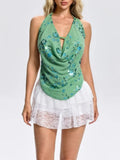 Feronia Cowl Neck Floral Sequin Top Flowering Girl