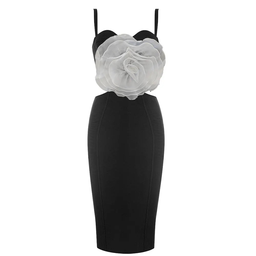 Jacey Mesh Flower Bandage Midi Dress Flowering Girl