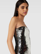 Off-Shoulder Sequin Embellished Mini Dress In Silver Flowering Girl