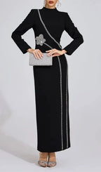 Nicola Diamond Embellished Long Sleeve Maxi Dress - Black Flowering Girl