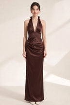 Chocolate Brown Satin Fitted Column Gown Flowering Girl