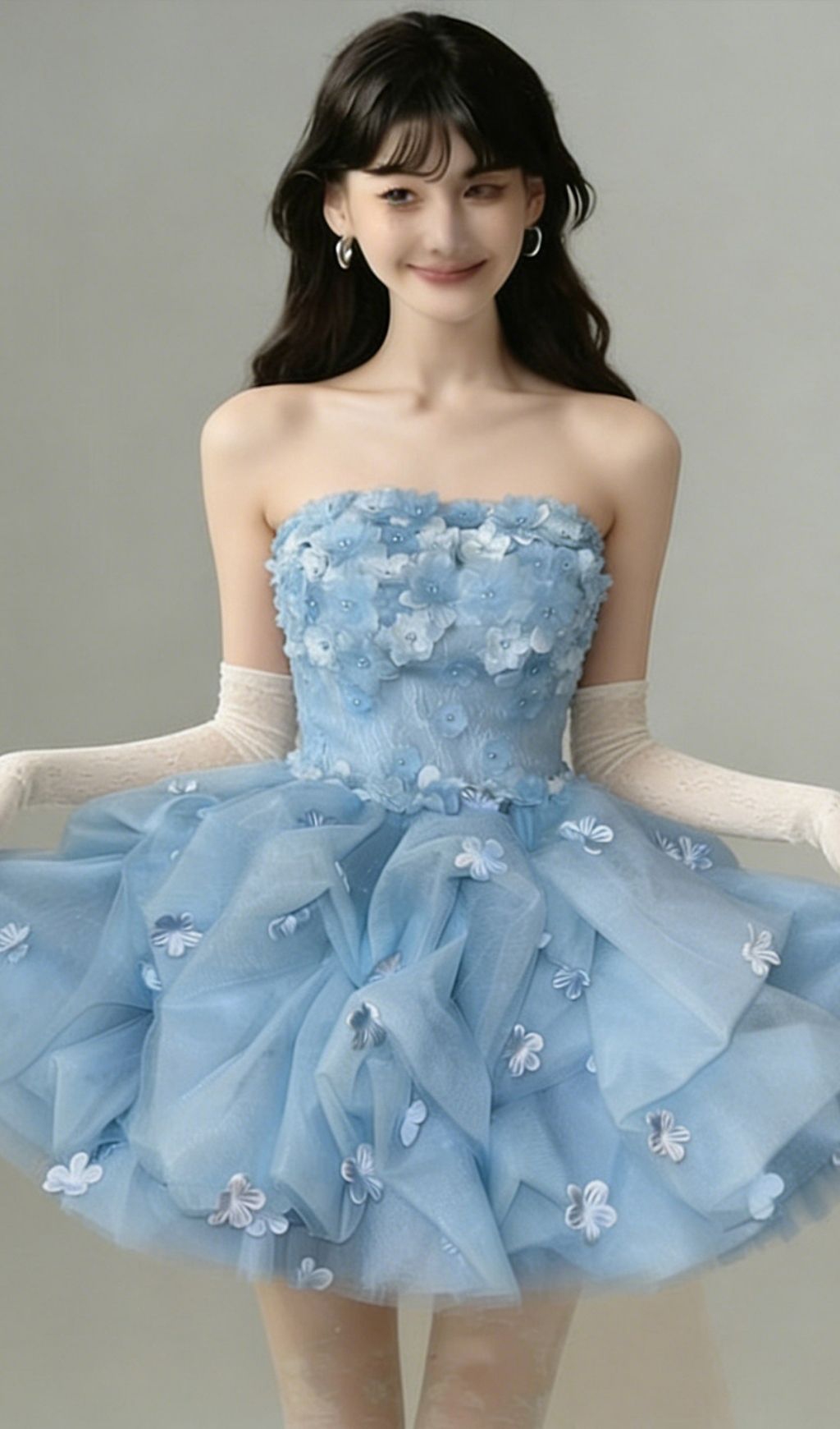 Krista Blue Strapless Flower Mini Dress Flowering Girl