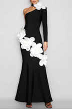Gemma One Shoulder 3D Flower Bandage Maxi Dress In Black Flowering Girl