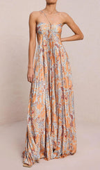 Dorisa Printed Backless Maxi Dress Flowering Girl