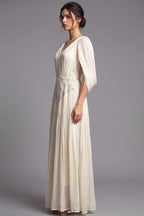 Cream Chiffon A-Line Gown with Cape Sleeves Flowering Girl