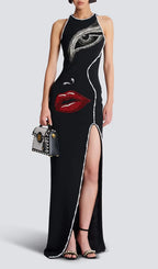 Greta Black Diamante Beaded Maxi Dress Flowering Girl