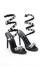 Laura Diamond Ankle Strap Stiletto Sandals - Black Flowering Girl
