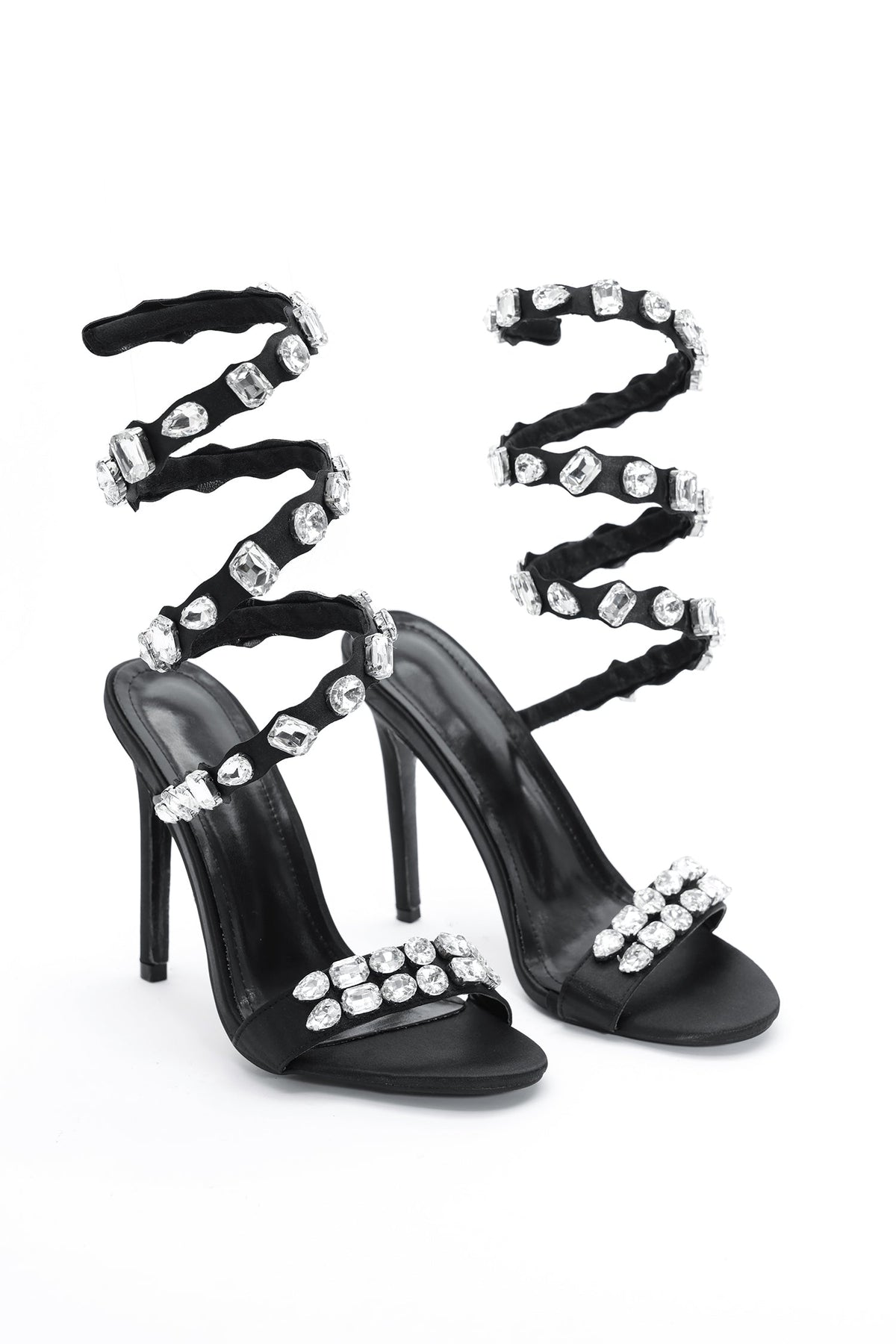 Laura Diamond Ankle Strap Stiletto Sandals - Black Flowering Girl