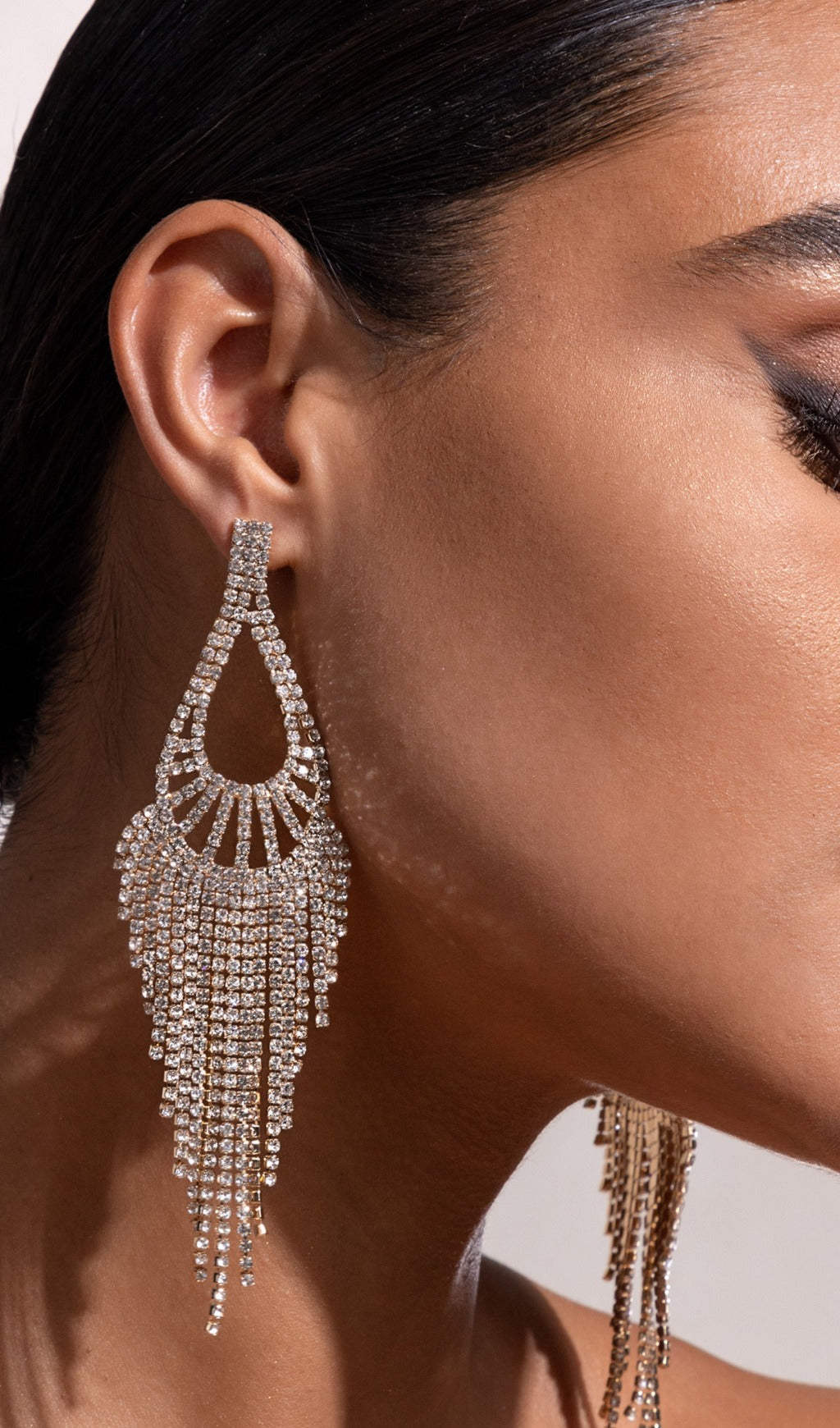 Gold Diamante Teardrop Tassel Earrings Flowering Girl