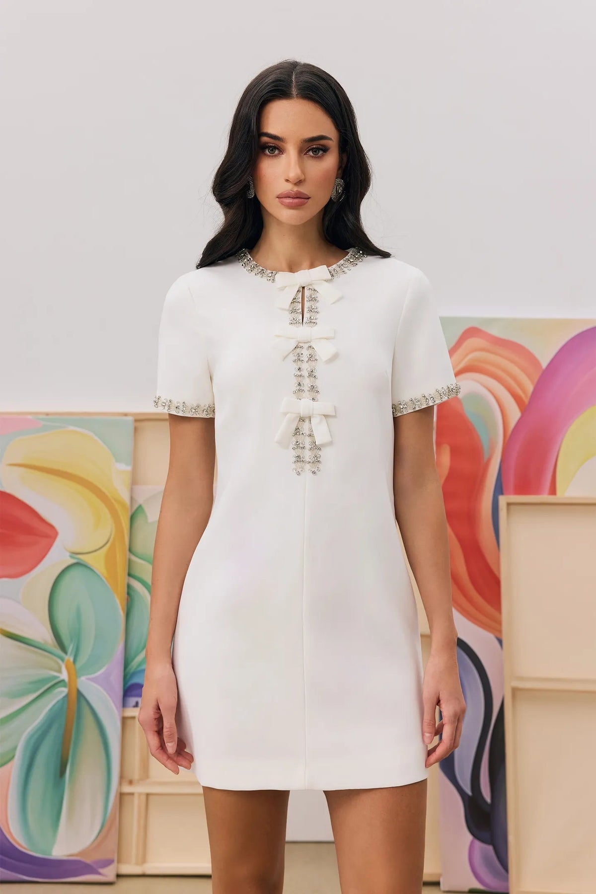 Clarisse Bowknot Crystal-Embellished Mini Dress Flowering Girl