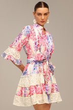 Zohara Lace Floral Printed Mini Dress Flowering Girl