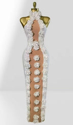 Jennifer White Halter Neck 3D Flowers Bandage Maxi Dress Flowering Girl