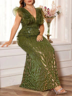 Maree Green Sequin Plus Size Maxi Dress Flowering Girl