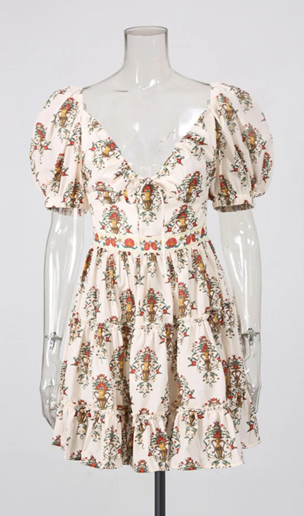 Leslye Printed Puff Sleeve Mini Dress Flowering Girl
