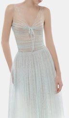 Josie Blue V-Neck Mesh Maxi Dress Flowering Girl
