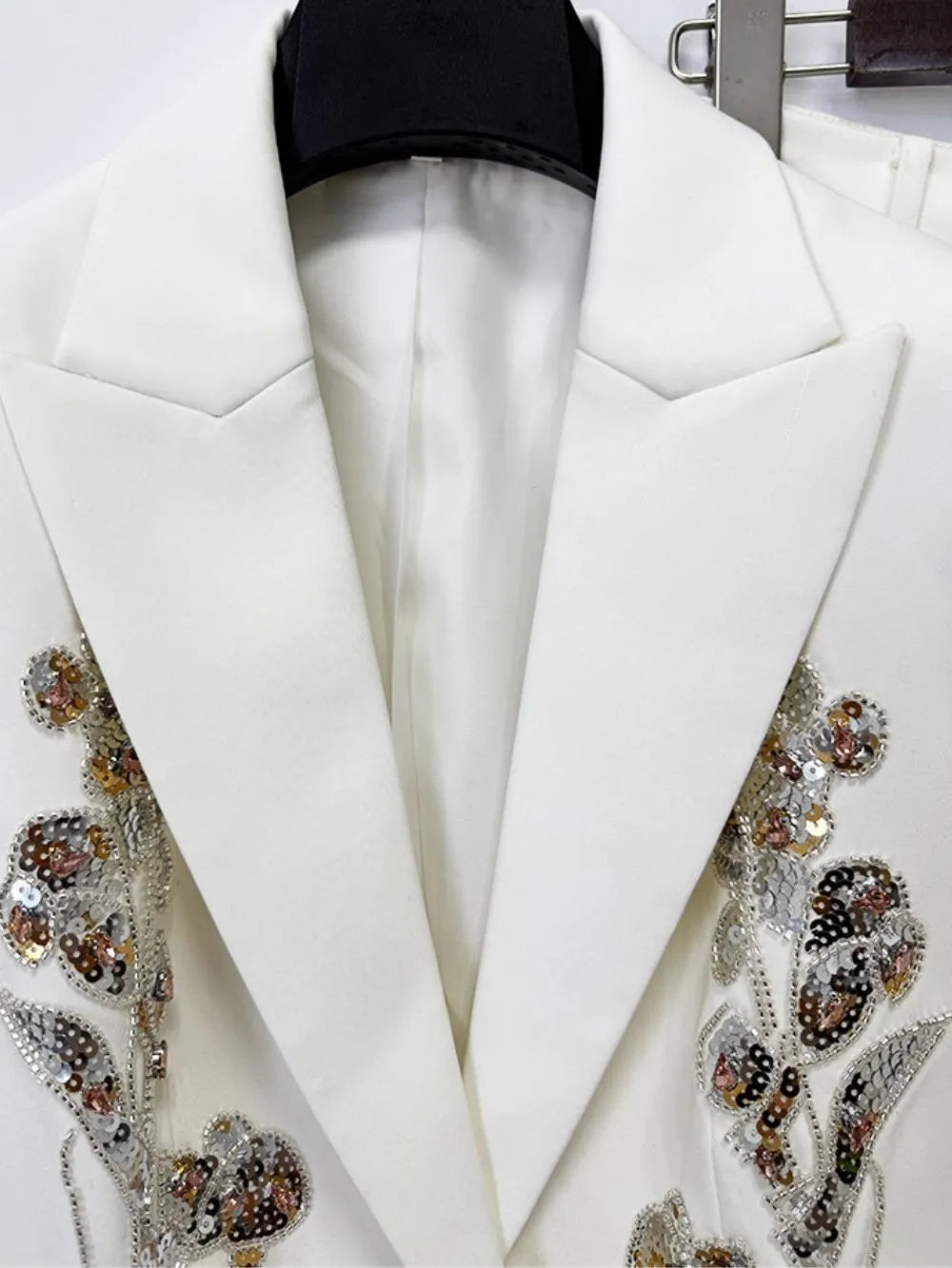 McKee White Sequin Embellished Blazer Set Flowering Girl