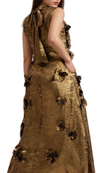 adela 3d floral embellished maxi dress in gold Flowering Girl