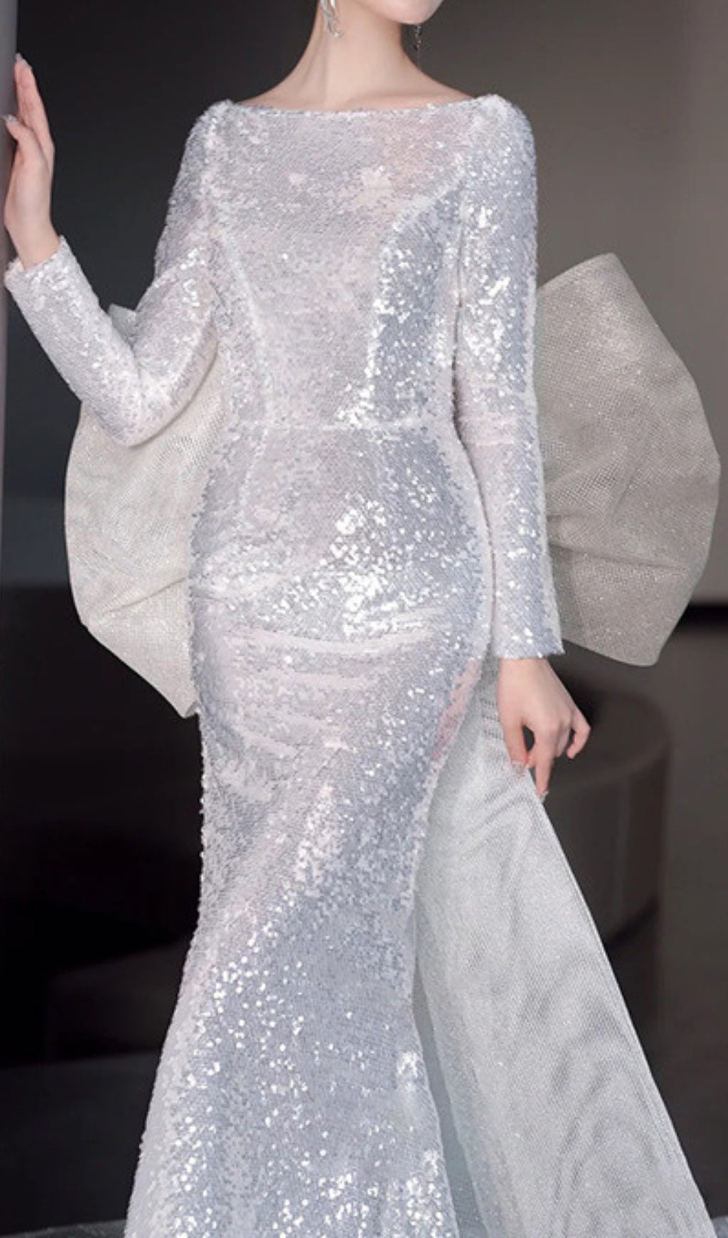 Cyma Sequin Long Sleeve Bow Maxi Dress Flowering Girl