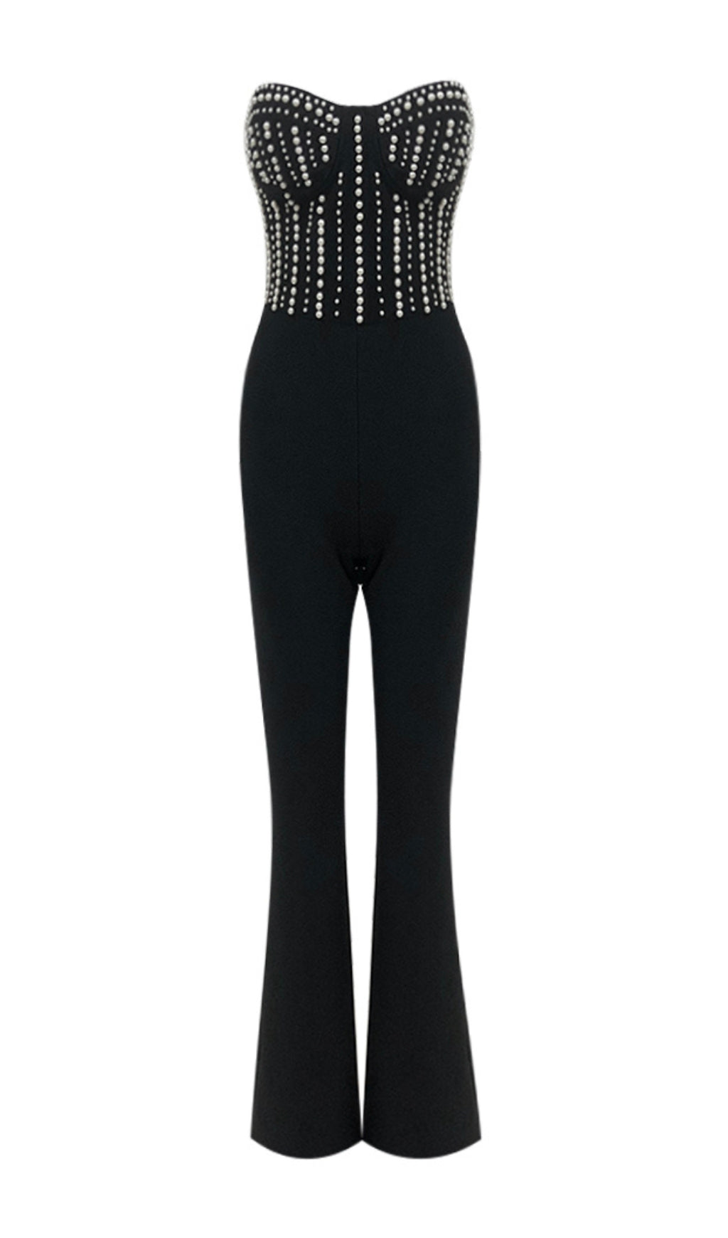 Strapless Bustier Pearl Jumpsuit Black Flowering Girl