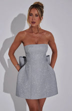 Evelyn Mini Dress - Silver Sparkle Flowering Girl
