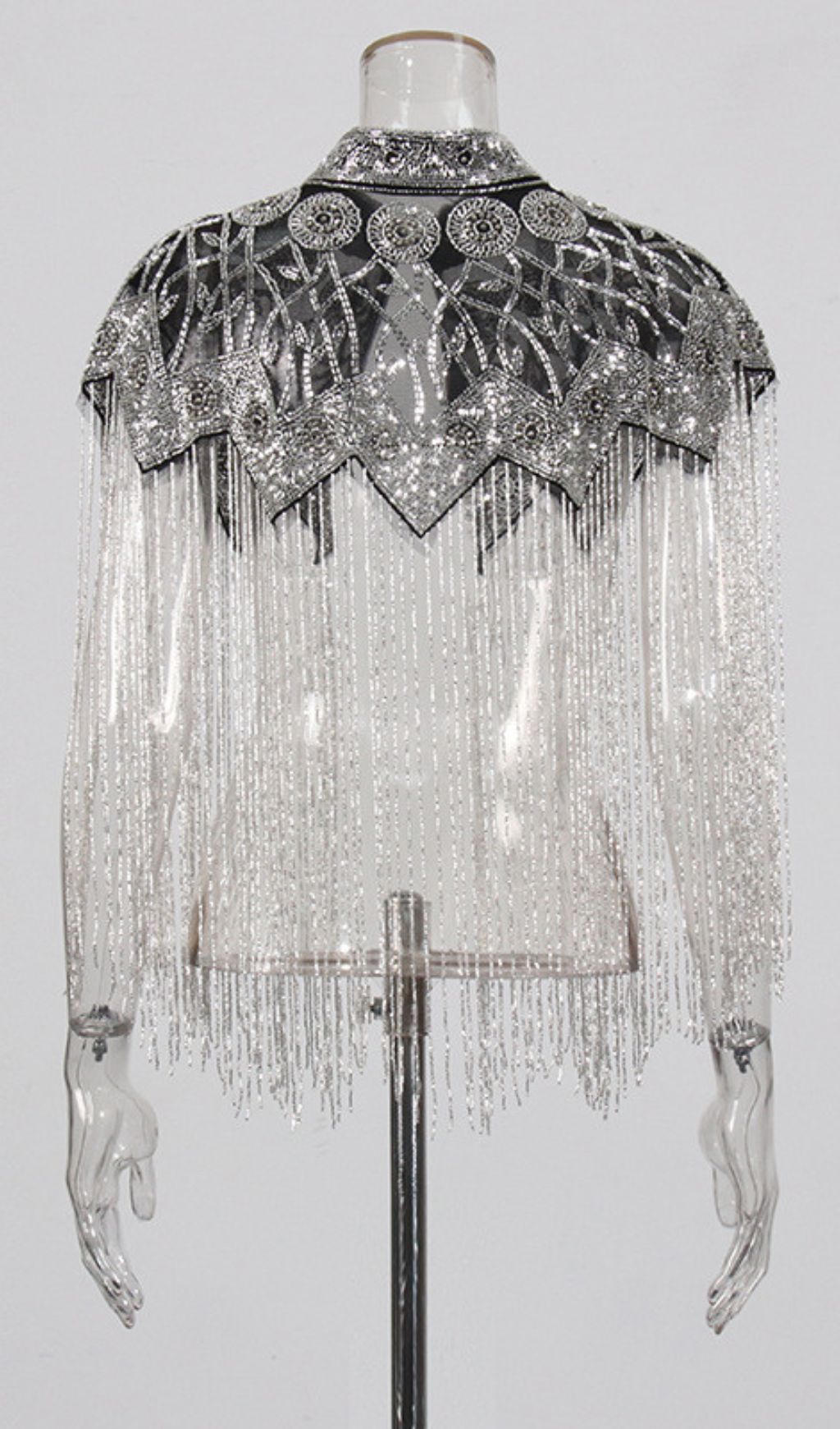 Idana Silver Beaded Fringed Shawl Flowering Girl