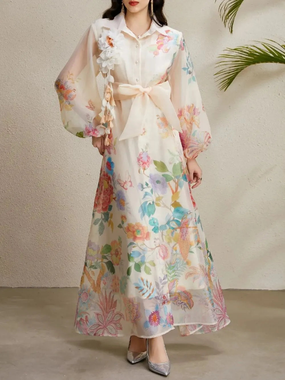Maru Apricot Printed Maxi Dress Flowering Girl