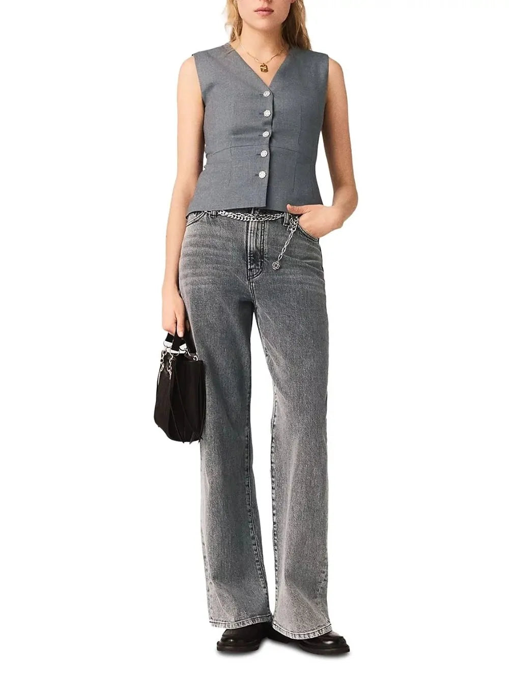 Sleeveless Jewel Button Tailored Jacket Flowering Girl