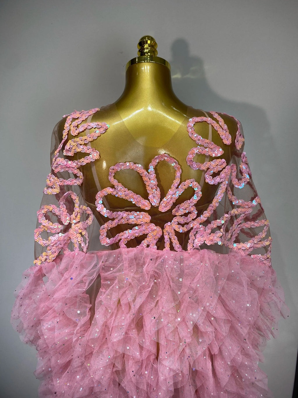 Sparkly Mesh See Through Maxi Dress In Pink Flowering Girl