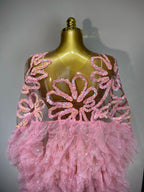Sparkly Mesh See Through Maxi Dress In Pink Flowering Girl