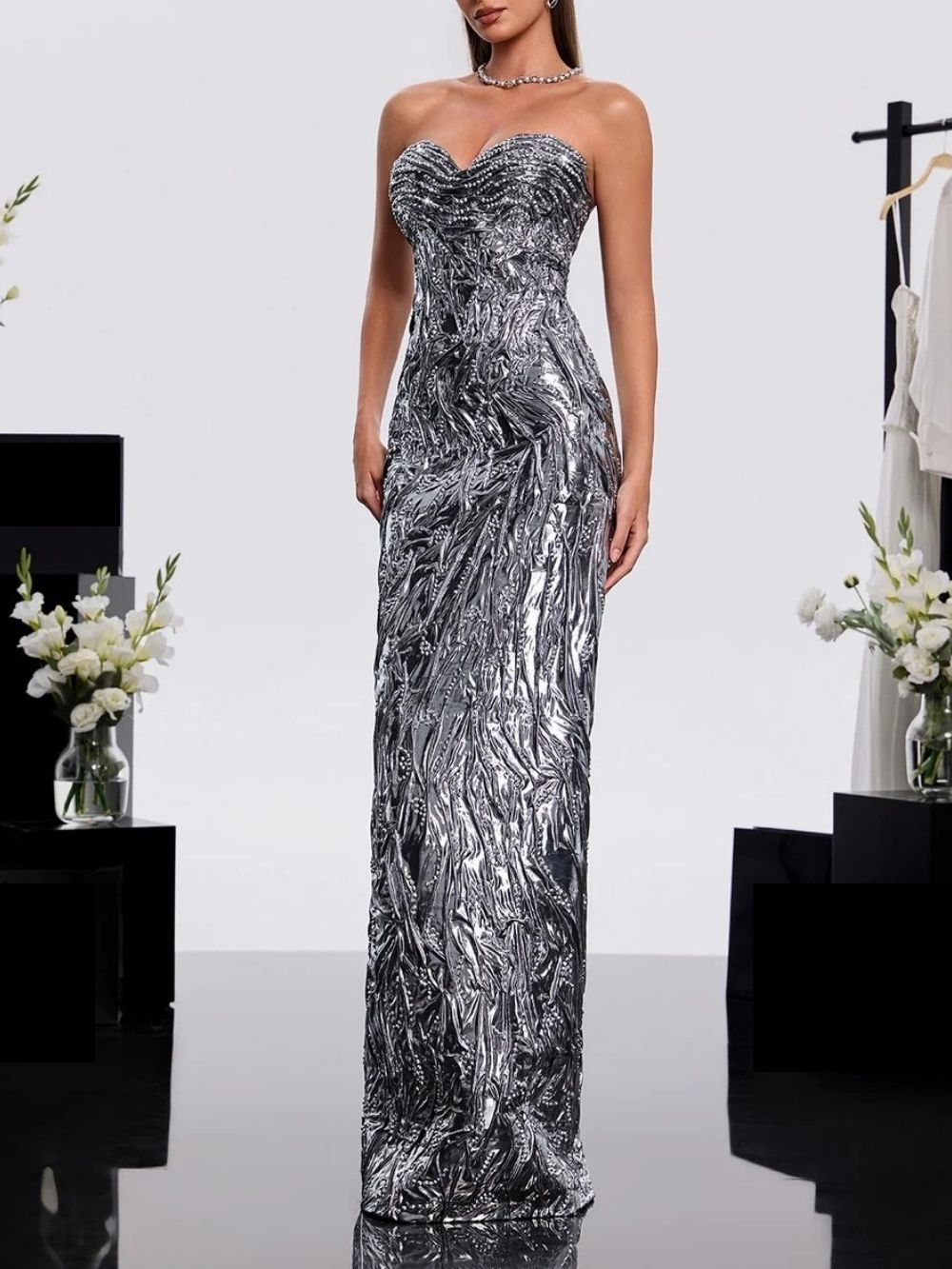 Havilah Strapless Metallic Embellished Dress Flowering Girl