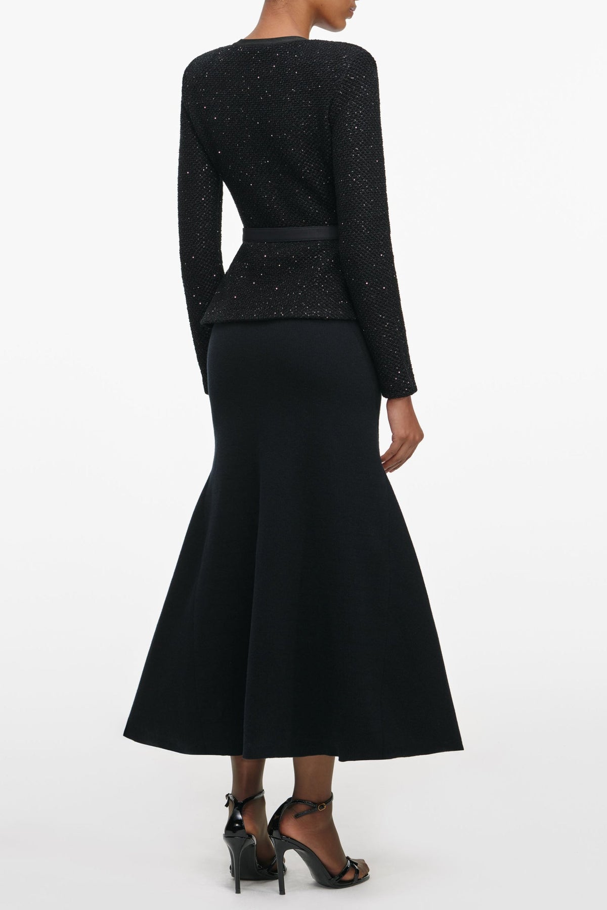 Molly Black Sequin Knit Tailored Midi Dress Flowering Girl