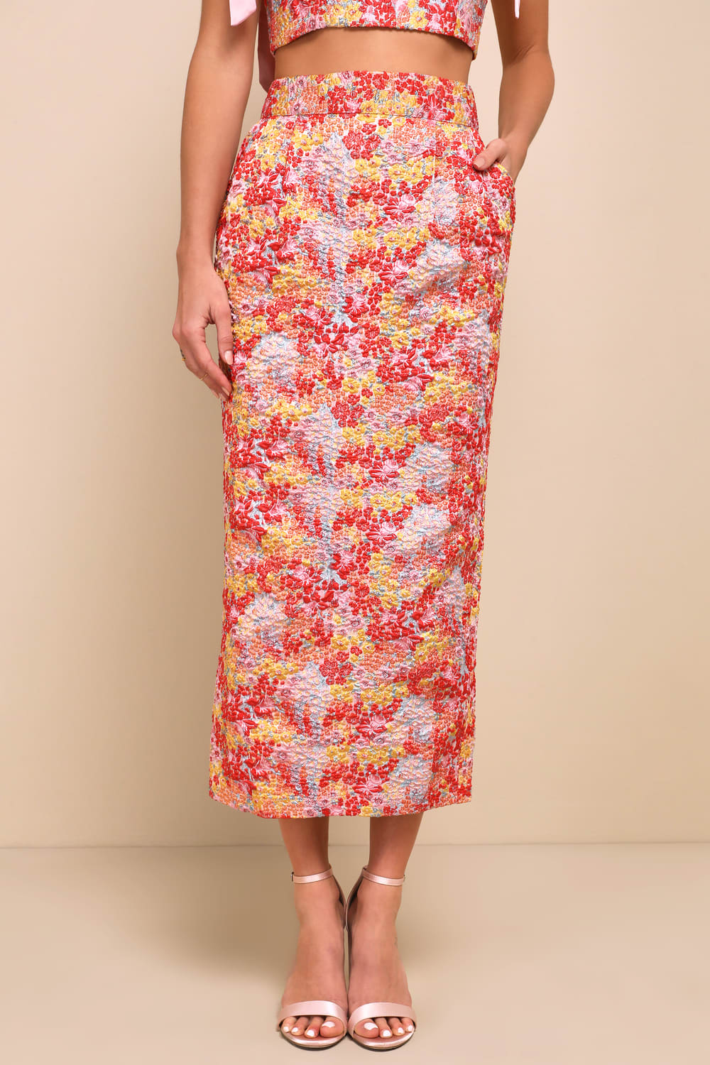 Pink Multi Metallic Tie-Strap Two-Piece Midi Dress Flowering Girl