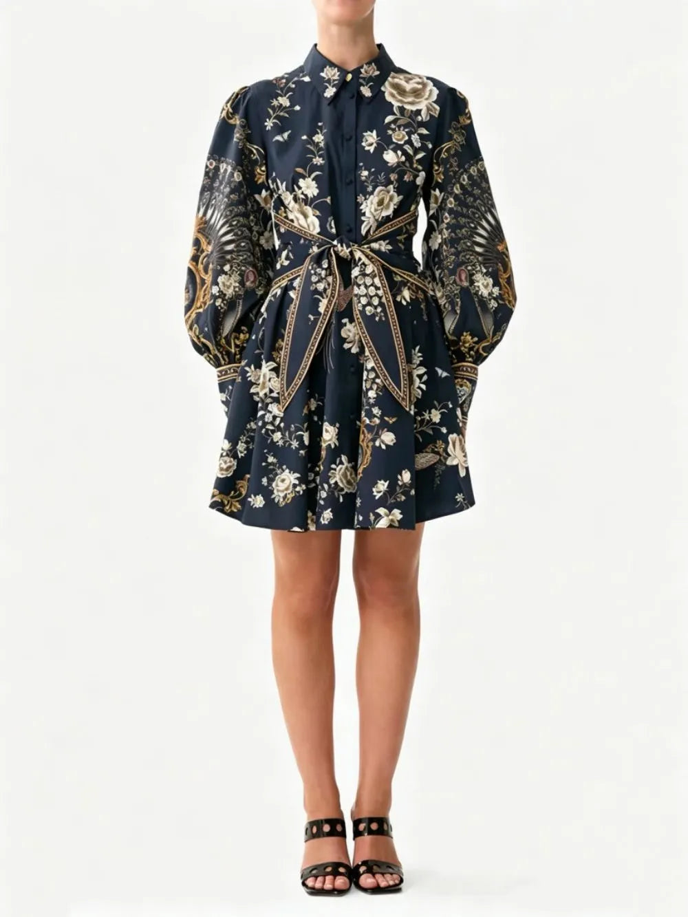 Meeka Black Printed Long Sleeve Mini Dress Flowering Girl