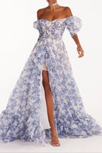 Blue Hydrangea Maxi Princess Dress Flowering Girl