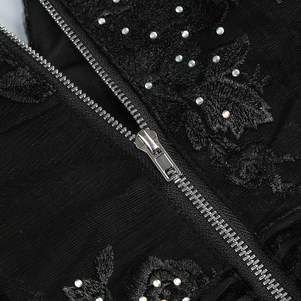 Diamond Three-Dimensional Flower Jumpsuit In Black Flowering Girl