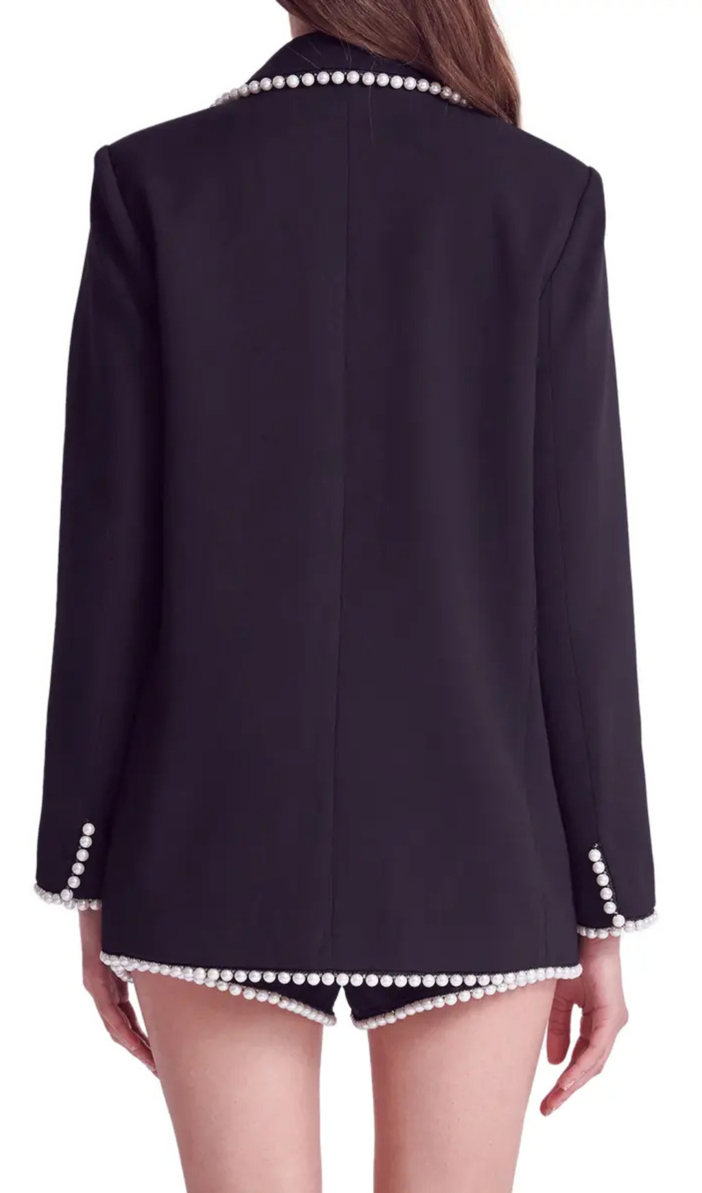 Imitation Pearl Trim Blazer In Black Flowering Girl
