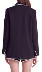 Imitation Pearl Trim Blazer In Black Flowering Girl