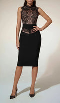 Alodie Stand Collar Lace Bandage Midi Dress Flowering Girl